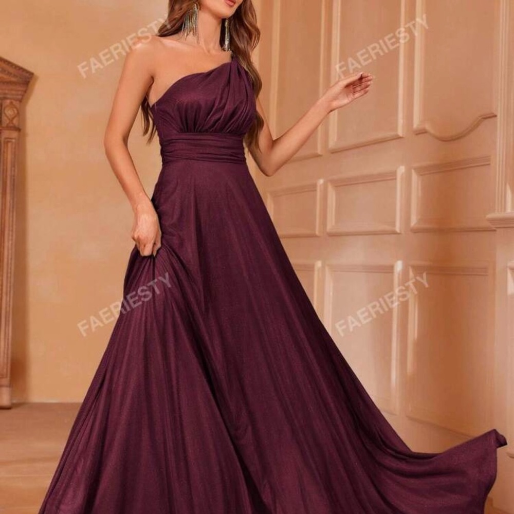 One-Shoulder Burgundy Dress - Shein
